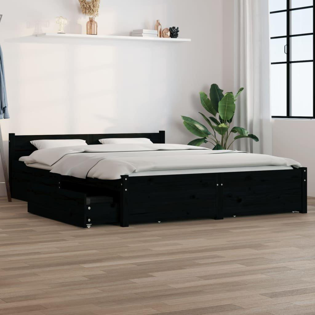 Bed Frame with Drawers Black 120x190 cm Small Double - image 1
