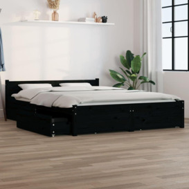 Bed Frame with Drawers Black 120x190 cm Small Double - thumbnail 1