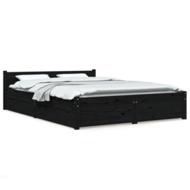 Bed Frame with Drawers Black 120x190 cm Small Double - thumbnail 2