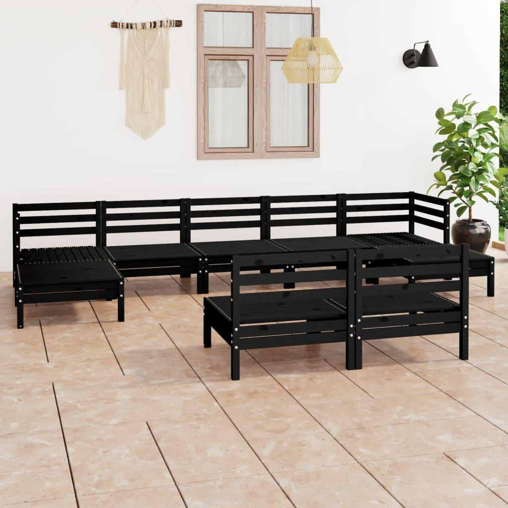 9 Piece Garden Lounge Set Black Solid Wood Pine - image 1