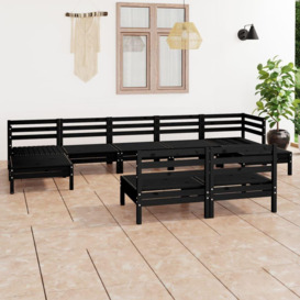 9 Piece Garden Lounge Set Black Solid Wood Pine
