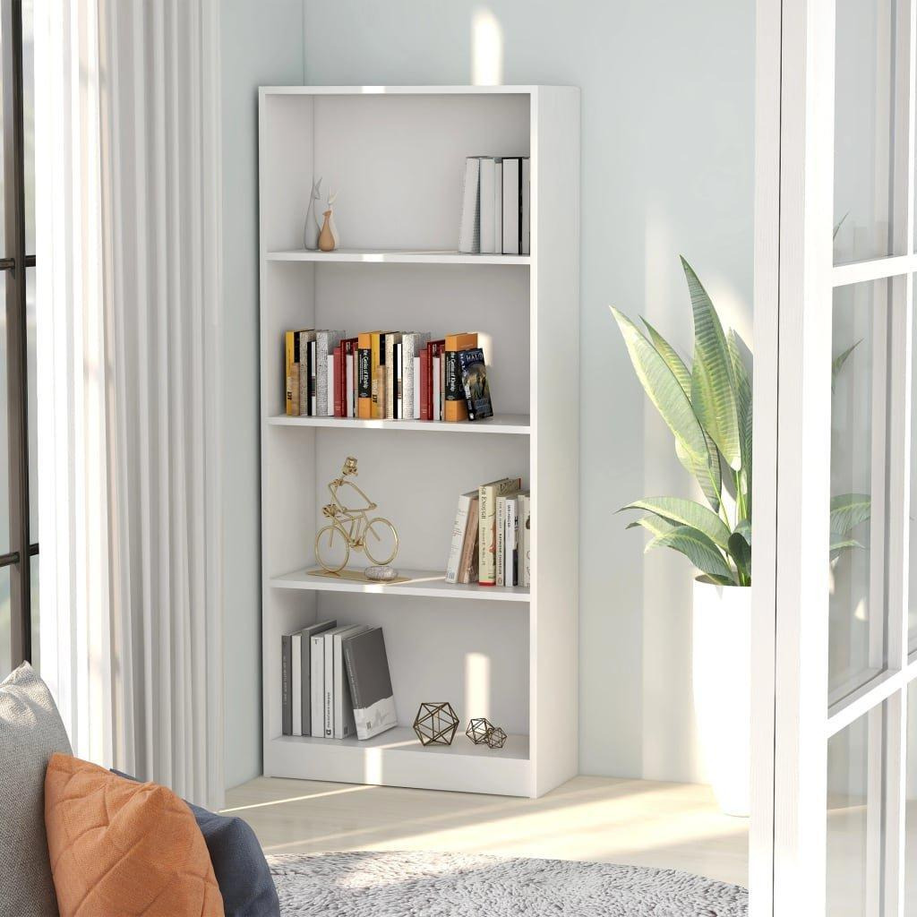 4-Tier Book Cabinet White 60x24x142 cm Engineered Wood - image 1