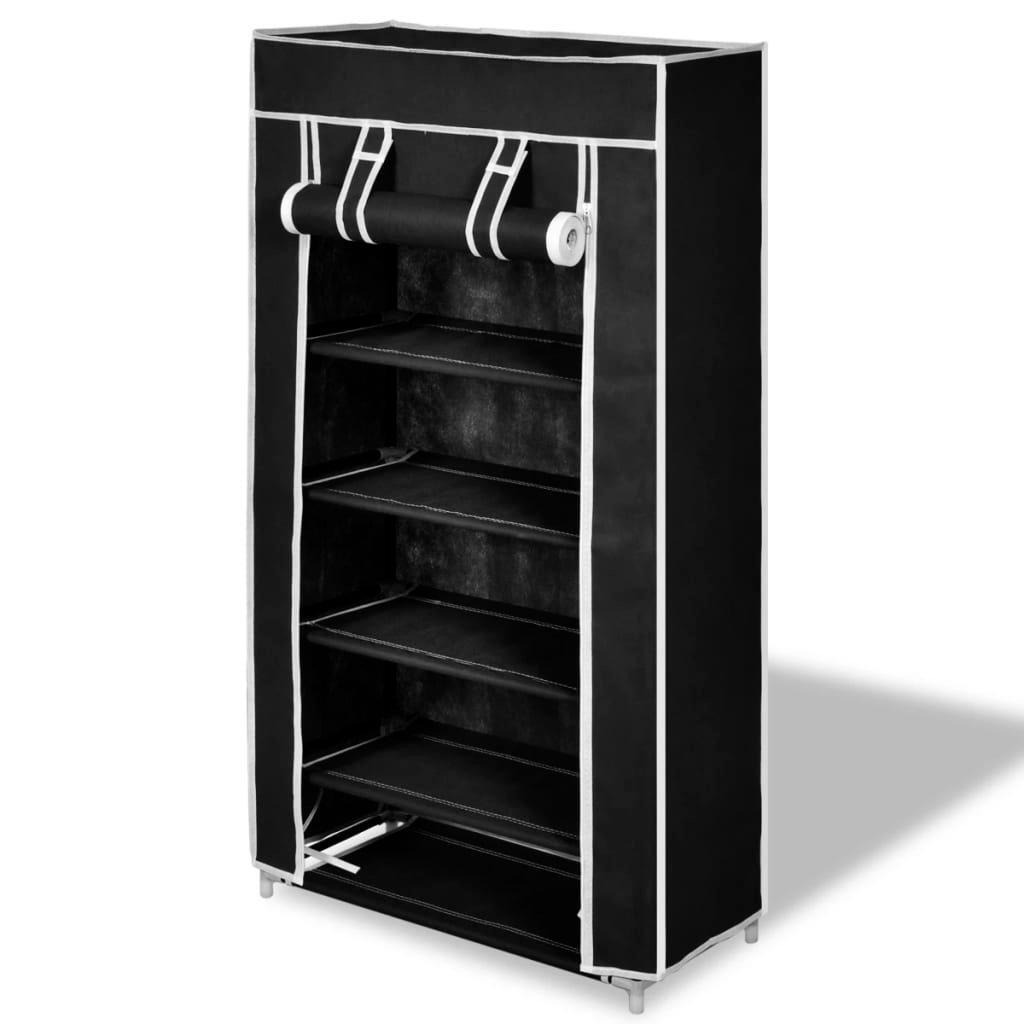 Fabric Shoe Cabinet with Cover 58 x 28 x 106 cm Black - image 1