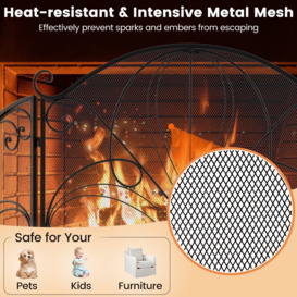 3-Panel Fireplace Screen Foldable Spark Guard Metal Mesh Fire Freestanding Safe - thumbnail 3