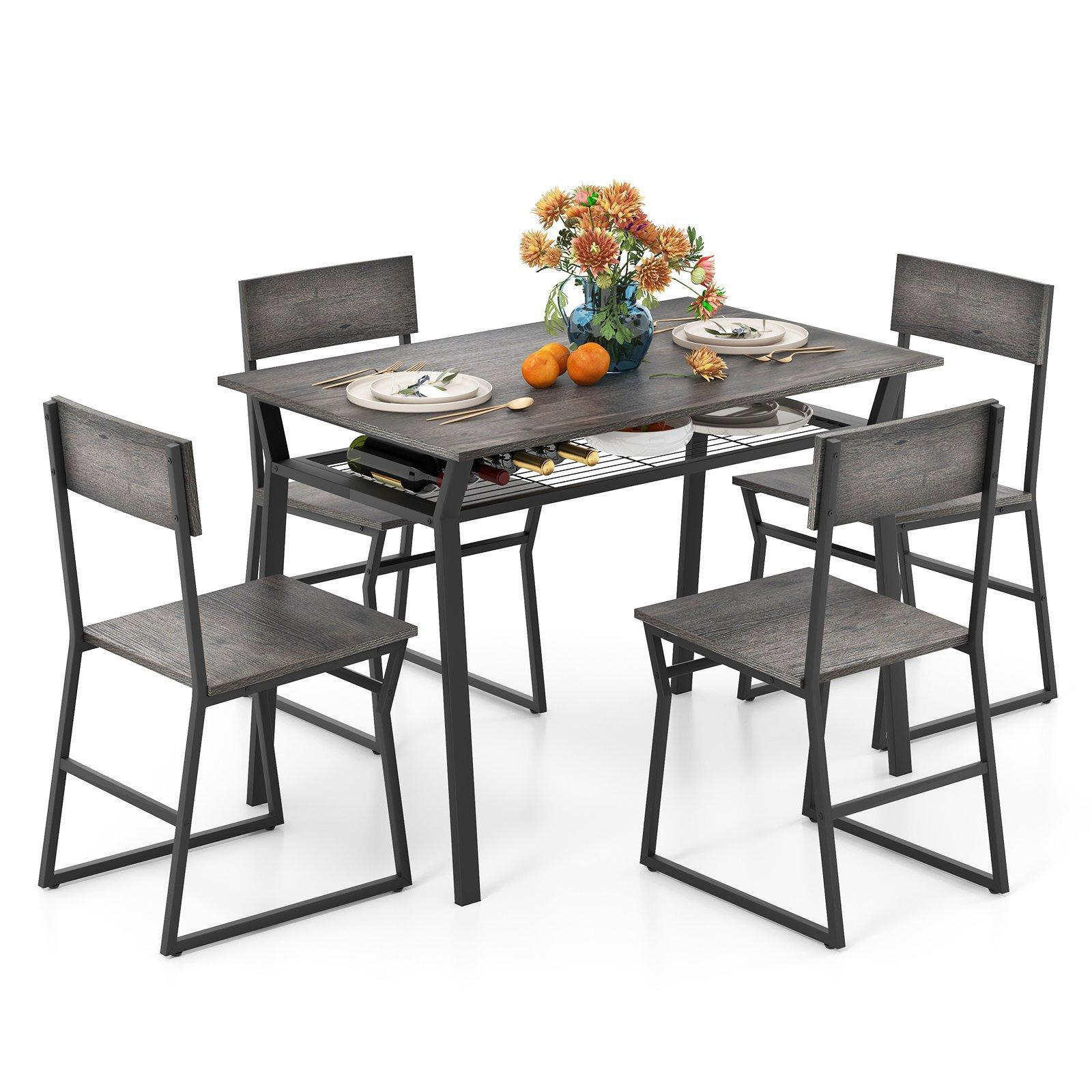 5 PCS Industrial Dining Table Set Rectangular Kitchen Table W/ 4 Chairs Metal Frame - image 1