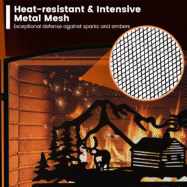 139 x 75 cm Fireplace Screen 3-Panel Folding Spark Guard w/ Natural Scenery & Moose Pattern - thumbnail 3