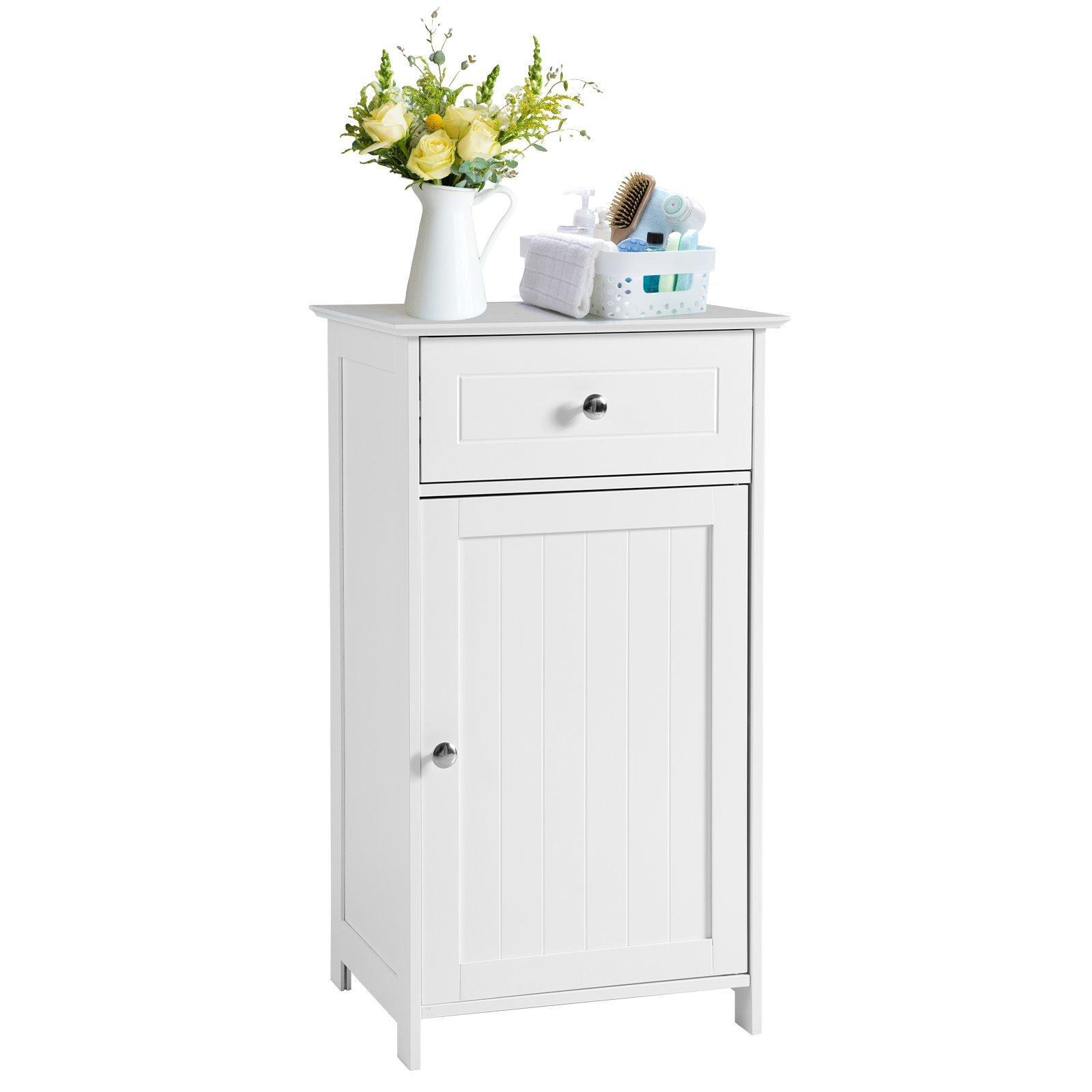 Bathroom Floor Cabinet Wood Storage Organizer Adjustable Shelves W/ Drawer Door - image 1