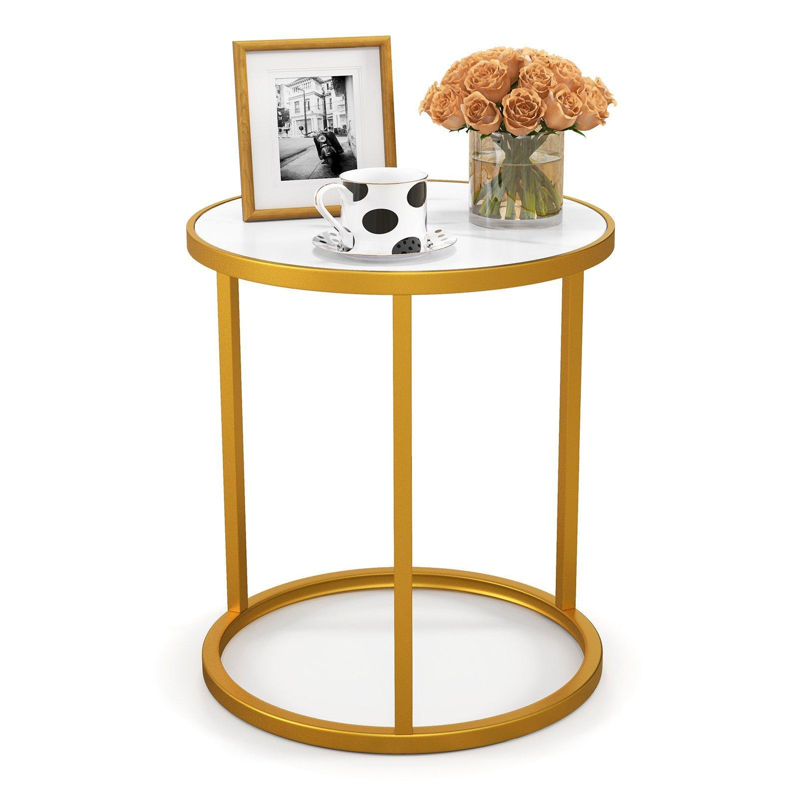 45cm Tall Marble Top Round Side Table Modern Sofa End Table Home Accent Bedside Table - image 1