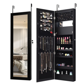 Wall/Door Mounted Jewelry Armoire Organizer Full-length Mirror Storage Cabinet - thumbnail 1