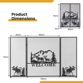132 x 79 cm Fireplace Screen 3-Panel Folding Spark Guard w/ Natural Scenery & Moose Pattern - thumbnail 2