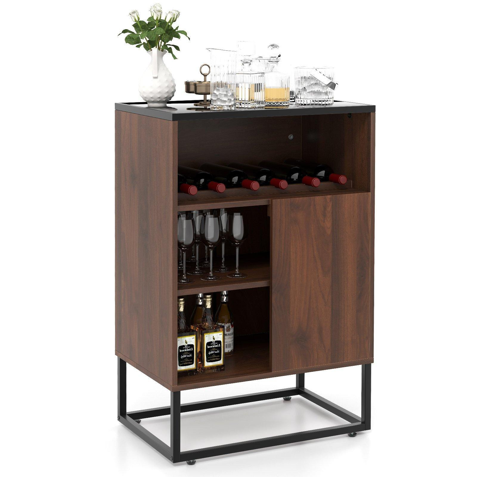 Wood Wine Cabinet Rack Kitchen Storage Cabinet W/ Adjustable Shelf &Sliding Door - image 1