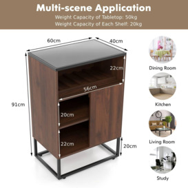 Wood Wine Cabinet Rack Kitchen Storage Cabinet W/ Adjustable Shelf &Sliding Door - thumbnail 2