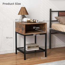 40cm Wood Top End Table w/ Metal Frame 3-tier Square Side Table w/ Storage Cube & Mesh Shelf - thumbnail 2