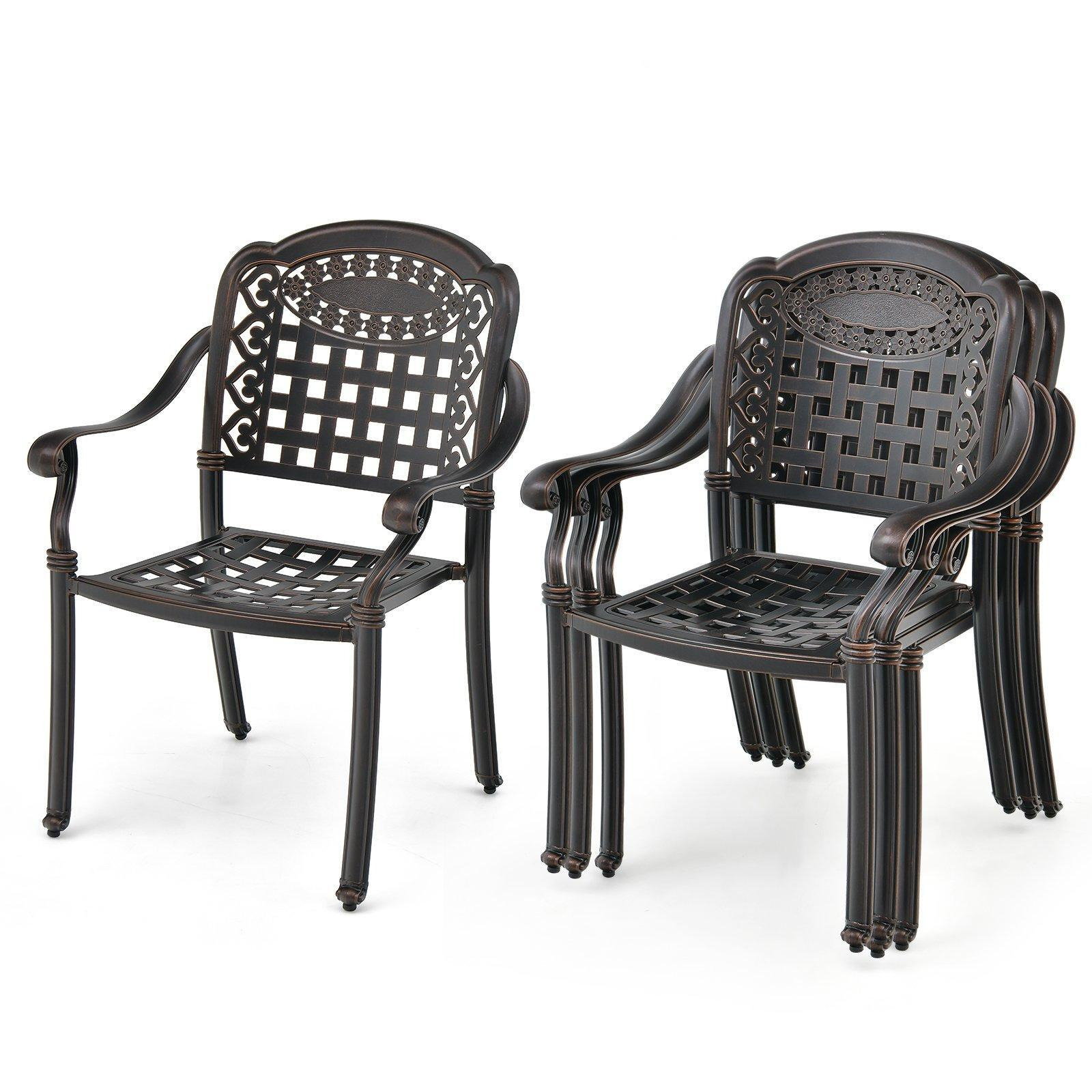 Set of 2 Cast Aluminum Patio Chairs Stackable Outdoor Dining Chairs with Armrest - image 1