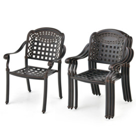 Set of 2 Cast Aluminum Patio Chairs Stackable Outdoor Dining Chairs with Armrest