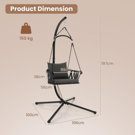 Hanging Swing Chair W/ Stand Cozy Seat & Back Cushions - thumbnail 2