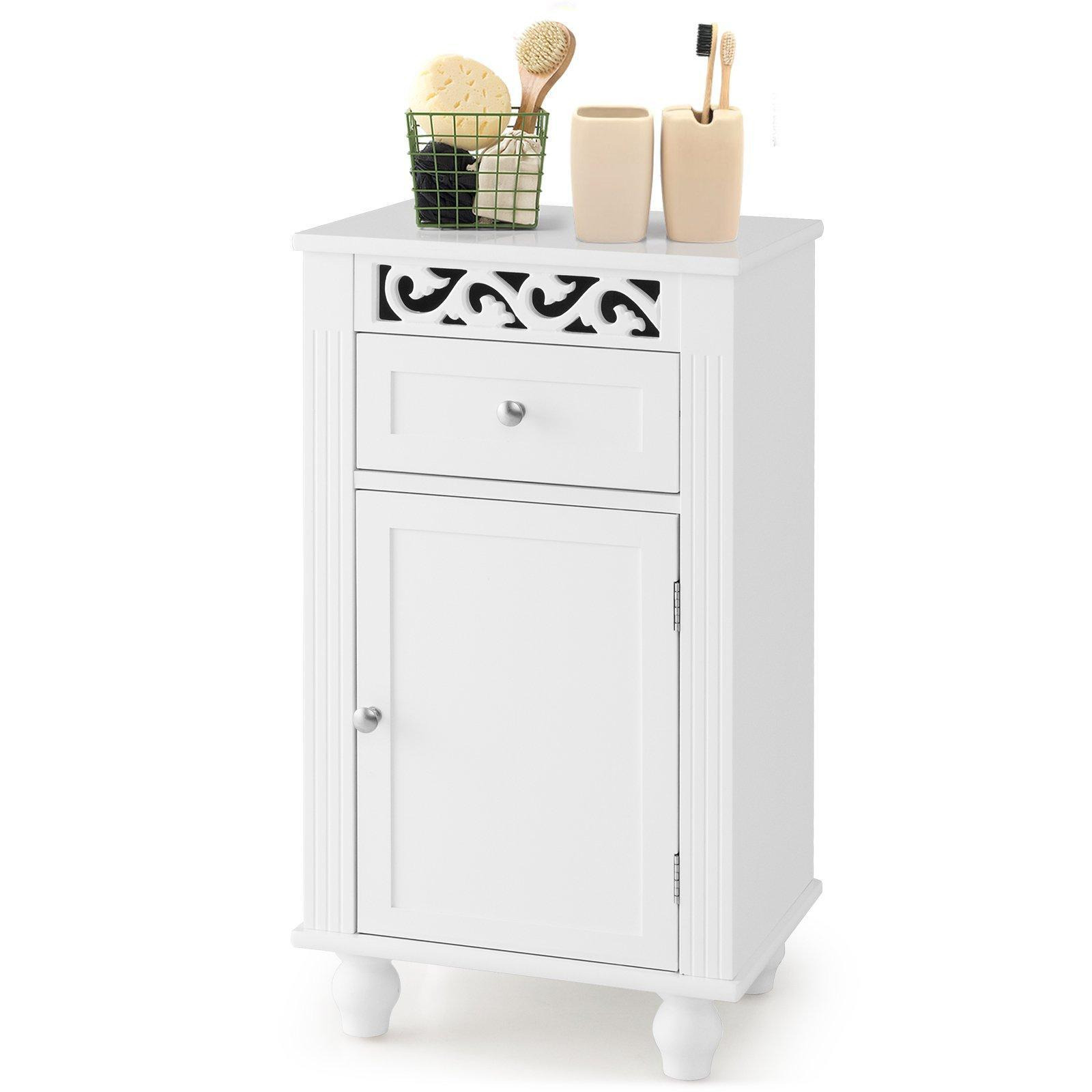 Bathroom Storage Cabinet  Freestanding Floor Cabinet w/ Drawer & 3-Position Adjustable Shelf - image 1