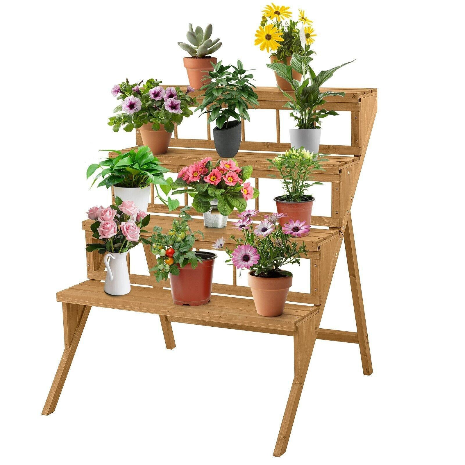 4-Tier Wooden Plant Stand Ladder Flower Pot Display Shelf Rack Holder Organizer - image 1