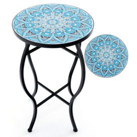 Mosaic Outdoor Side Table Round End Table Weather Resistant Ceramic Tabletop