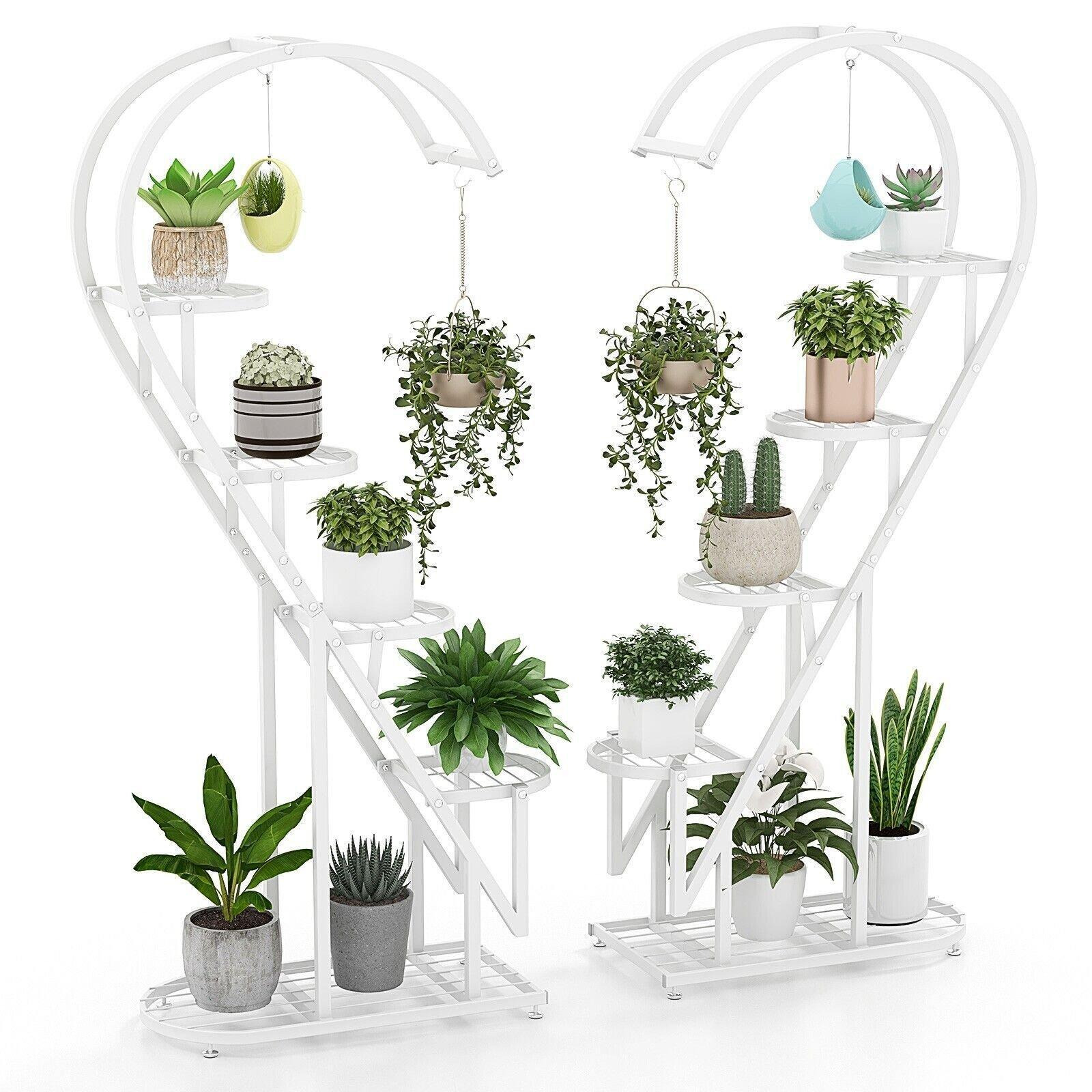 5 Tier Metal Plant Stand Heart-shaped Ladder Plant Shelf w/Hanging Hook - image 1