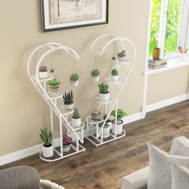 5 Tier Metal Plant Stand Heart-shaped Ladder Plant Shelf w/Hanging Hook - thumbnail 3