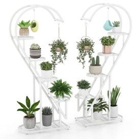 5 Tier Metal Plant Stand Heart-shaped Ladder Plant Shelf w/Hanging Hook