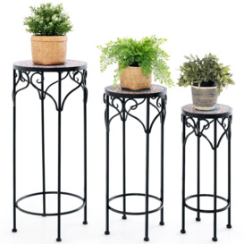 Set of 3 Metal Plant Stand Set Plant Indoor Outdoor Mosaic Flower Display Holder - thumbnail 1