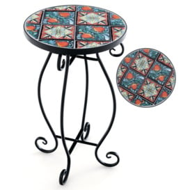 Mosaic Outdoor Side Table Round End Table Weather Resistant Ceramic Tabletop - thumbnail 1