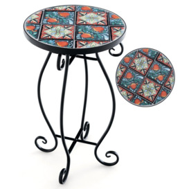 Mosaic Outdoor Side Table Round End Table Weather Resistant Ceramic Tabletop