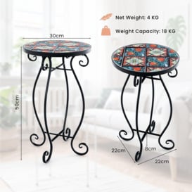 Mosaic Outdoor Side Table Round End Table Weather Resistant Ceramic Tabletop - thumbnail 2
