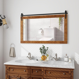 Farmhouse Bathroom Wall Mounted Mirror Explosion-proof Wall Mirror E/ Wood Frame - thumbnail 3