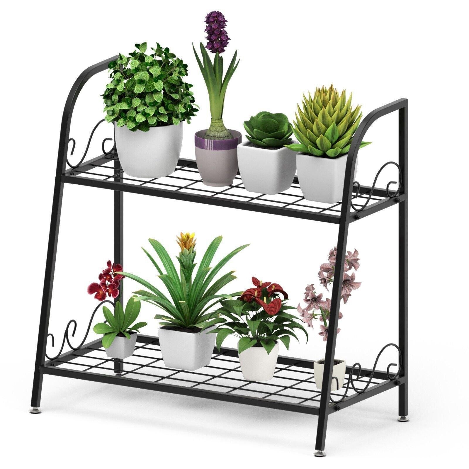 2-tier Metal Plant Stand Shelf Multifunctional Flower Rack Display Pot Holder - image 1