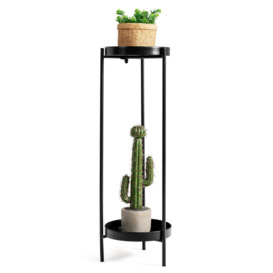 2 Tier Tray Plant Stand Metal Flower Stand Round Flower Pot Holder Bedside Table - thumbnail 1