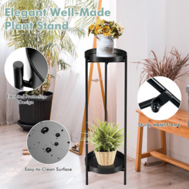 2 Tier Tray Plant Stand Metal Flower Stand Round Flower Pot Holder Bedside Table - thumbnail 3