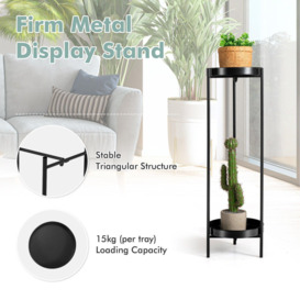 2 Tier Tray Plant Stand Metal Flower Stand Round Flower Pot Holder Bedside Table - thumbnail 2