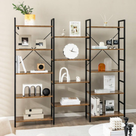 5-tier Industrial Lsdder Bookshelf Floor Standing Bookcase Display Shelf - thumbnail 3