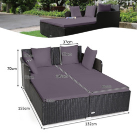 Rattan Garden Daybed Patio Sun Bed 2 Seater Sun Lounger w/ Soft Cushions - thumbnail 2