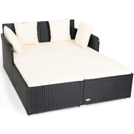 Rattan Garden Daybed Patio Sun Bed 2 Seater Lounger with Cushions