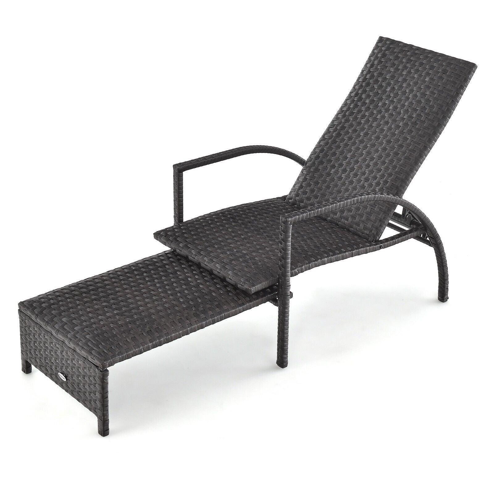 Outdoor Rattan Lounge Chair 5-Level Adjustable Chaise Lounger Wicker Recliner - image 1