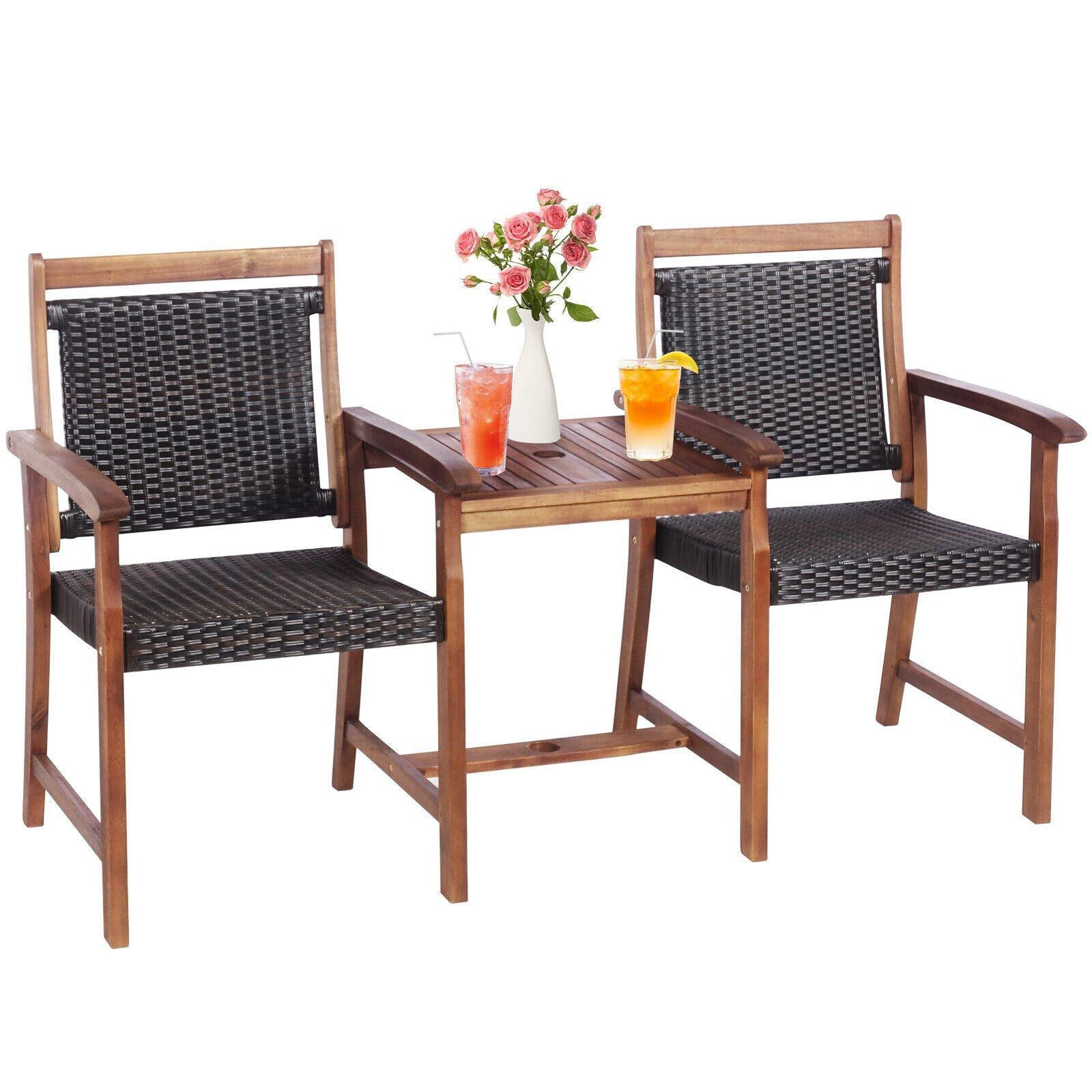 Outdoor Twin Patio Chairs Conversation Furniture Set 2-Seater Garden Loveseat with Coffee Table and Umbrella Hole - image 1