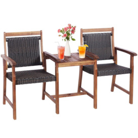 Outdoor Twin Patio Chairs Conversation Furniture Set 2-Seater Garden Loveseat with Coffee Table and Umbrella Hole