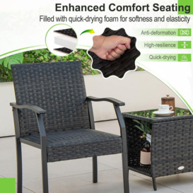 3 Piece Patio Wicker Chair Set Outdoor Rattan Conversation Set w/ Padded Seat - thumbnail 3