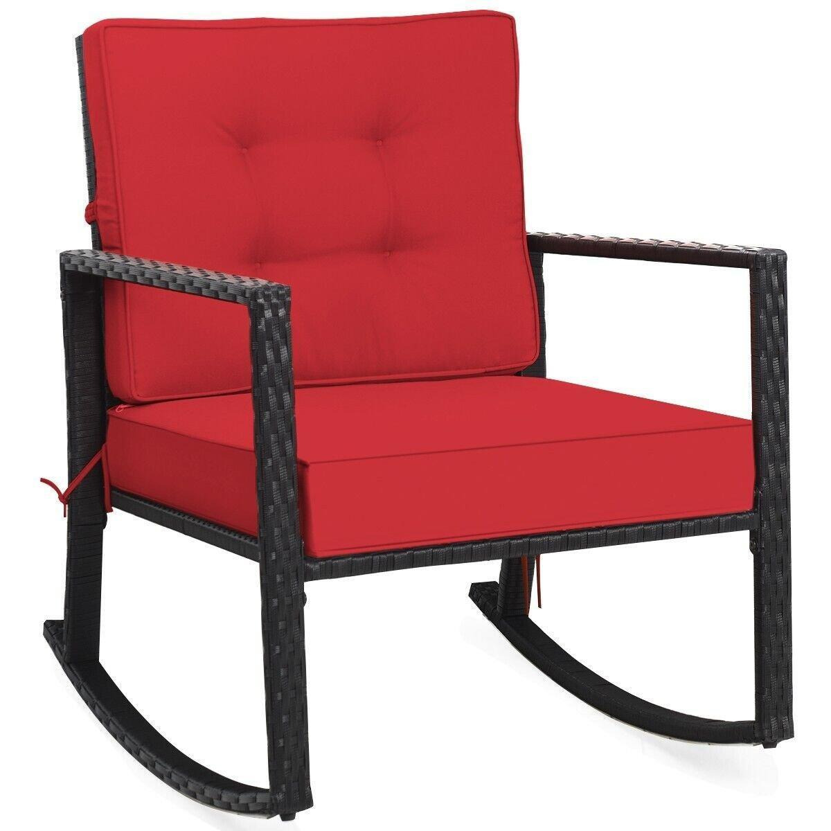 Outdoor Wicker Furniture Rocking Chair Metal Frame Patio Rattan Rocker w/Cushion - image 1