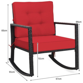 Outdoor Wicker Furniture Rocking Chair Metal Frame Patio Rattan Rocker w/Cushion - thumbnail 2