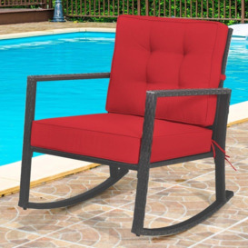 Outdoor Wicker Furniture Rocking Chair Metal Frame Patio Rattan Rocker w/Cushion - thumbnail 3