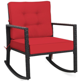 Outdoor Wicker Furniture Rocking Chair Metal Frame Patio Rattan Rocker w/Cushion - thumbnail 1