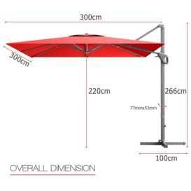 10FT Patio Cantilever Umbrella Aluminum Outdoor Hanging Square Umbrella Offset Market Umbrella - thumbnail 2