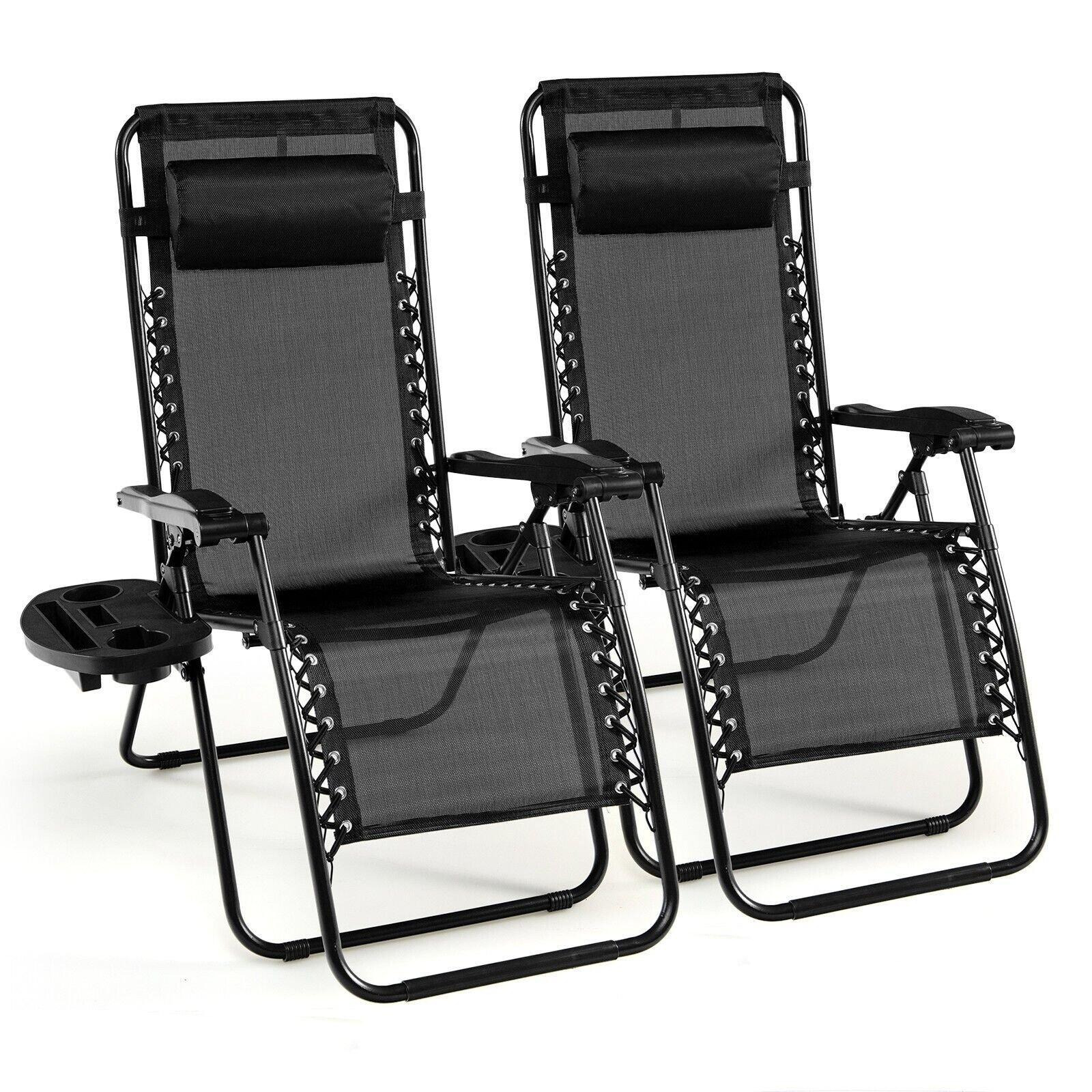 Set of 2 Folding Zero Gravity Chairs Outdoor Patio Recliners Removable Headrests - image 1