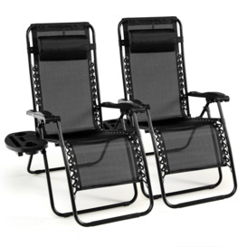 Set of 2 Folding Zero Gravity Chairs Outdoor Patio Recliners Removable Headrests - thumbnail 1