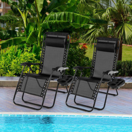 Set of 2 Folding Zero Gravity Chairs Outdoor Patio Recliners Removable Headrests - thumbnail 3